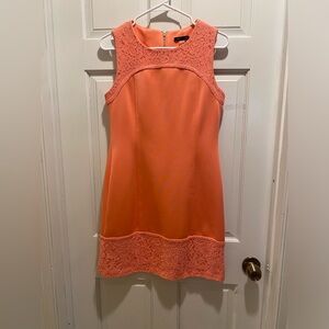 Elegant Coral Lace Trim Dress